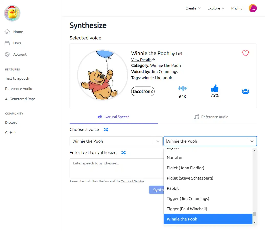 Uberduck AI Cartoon Voice Generator