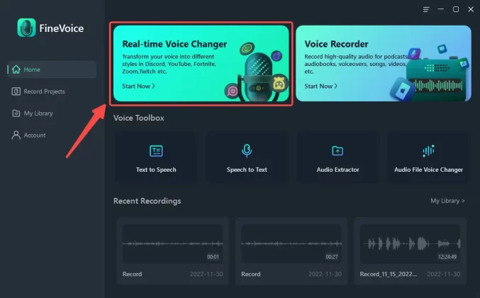 Real-time Voice Changer tab