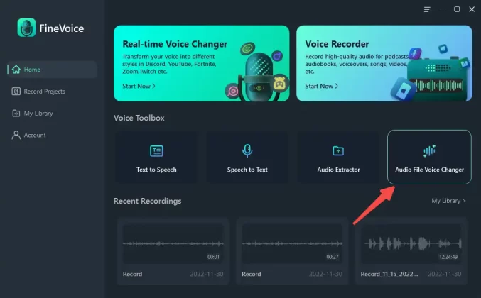 the Audio File Voice Changer tab