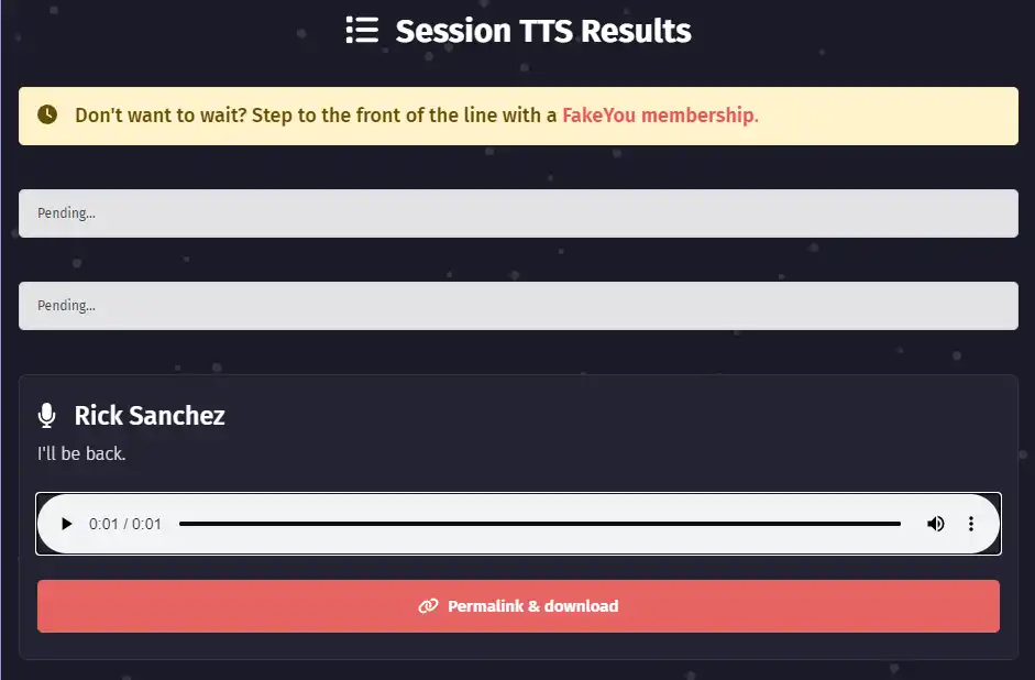 TTS result list