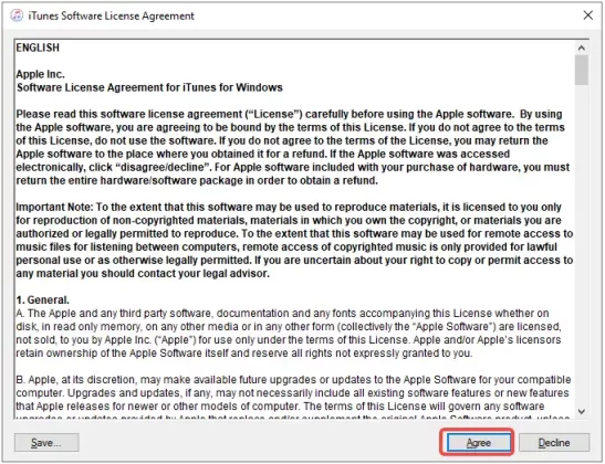 agree the iTunes Software License Agreement