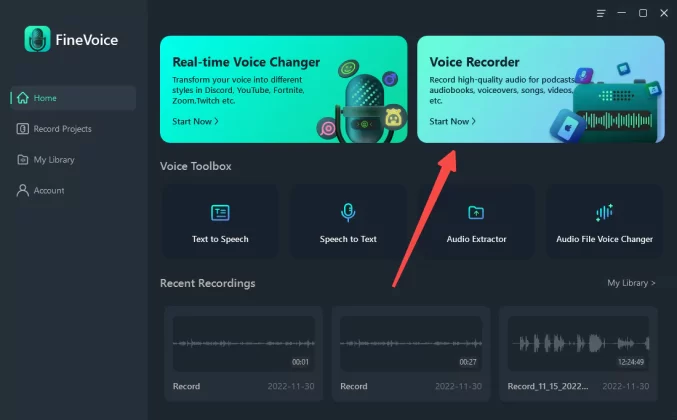 the Voice Recorder tab
