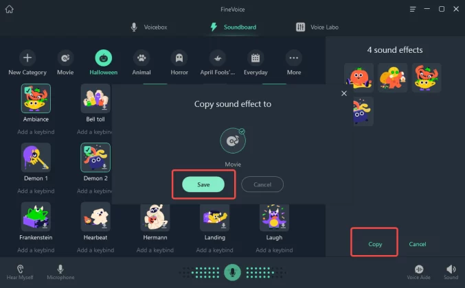 copy sound effects to a custom category