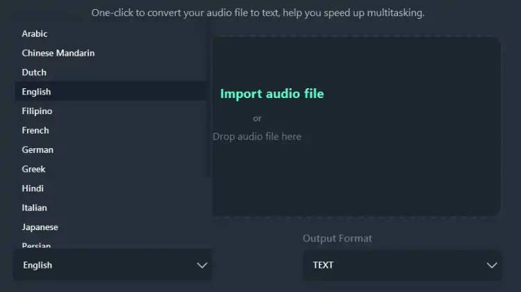 select language and output format