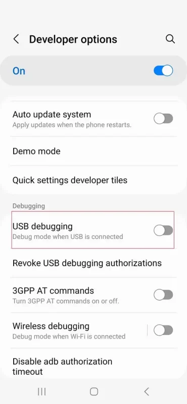 turn on USB debugging