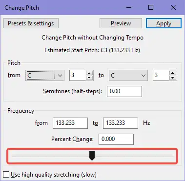 move the slider to change the pitch