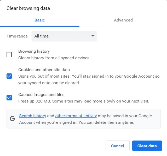 Clear browsing data