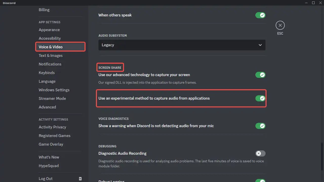 enable Discord to capture audio