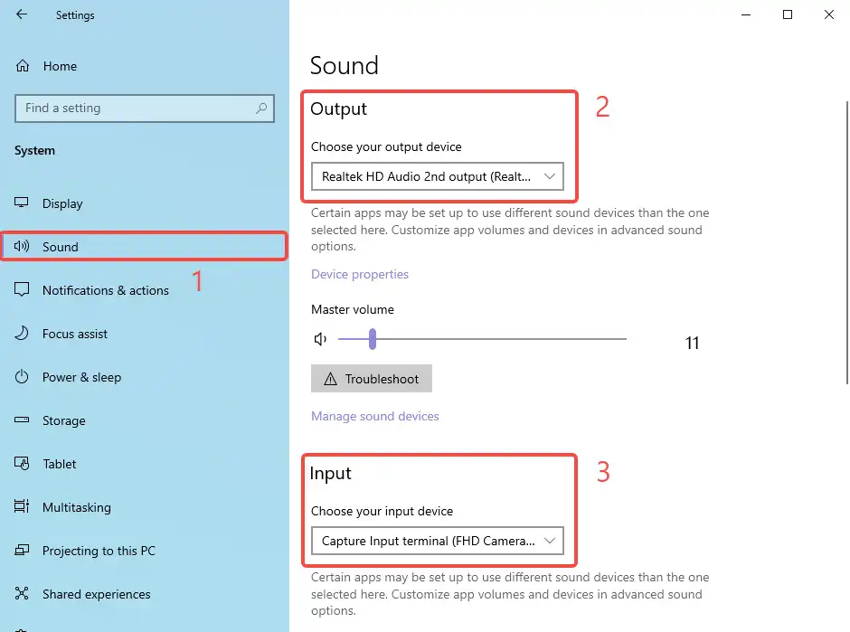 select input and output sound device