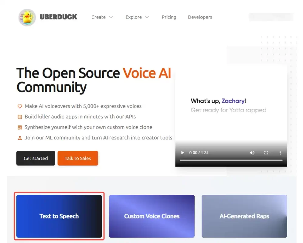 Uberduck main site