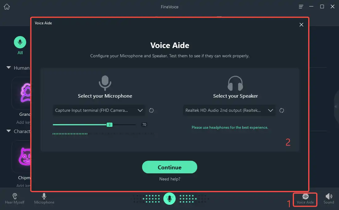 select a microphone and speaker