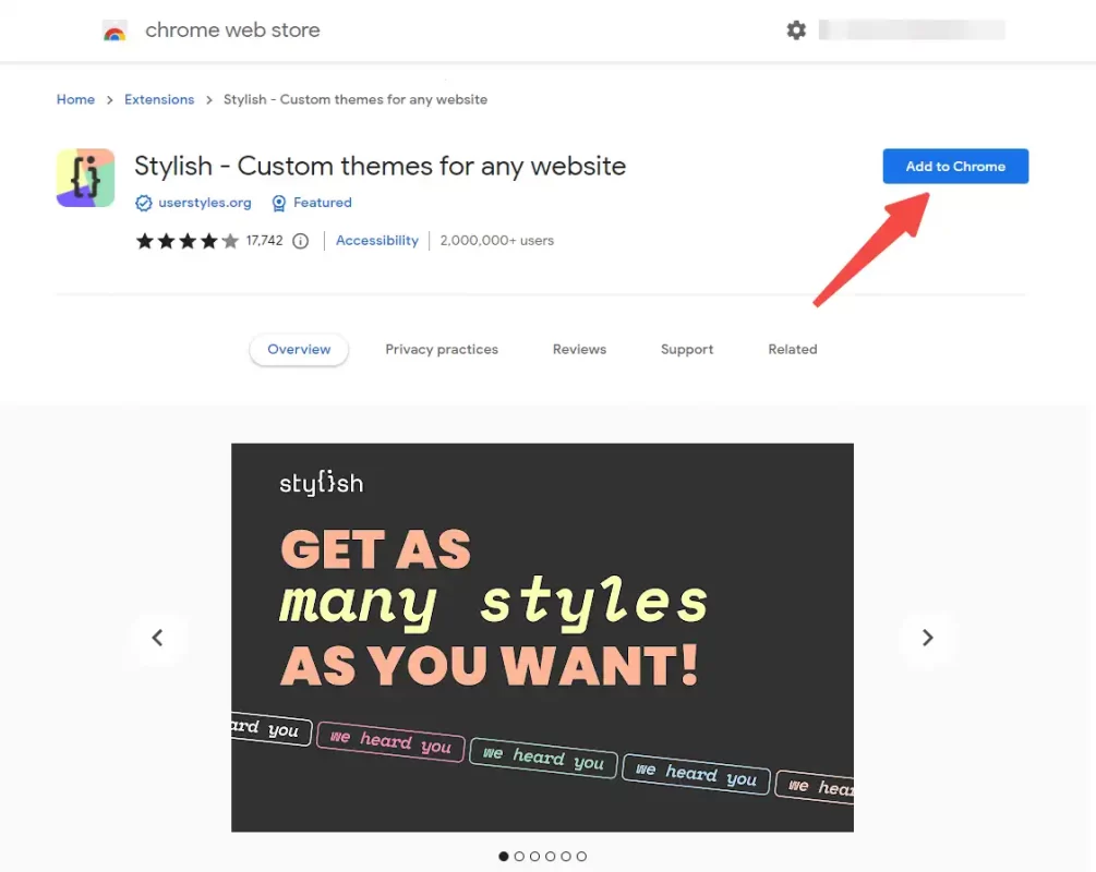 search for Stylish on Chrome Web Store