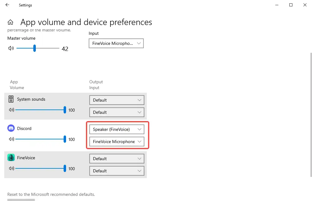 Set FineVoice as output device on the screen