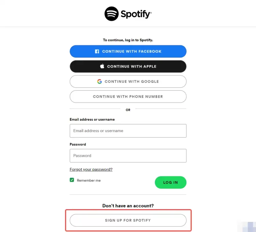 sign up for Spotify