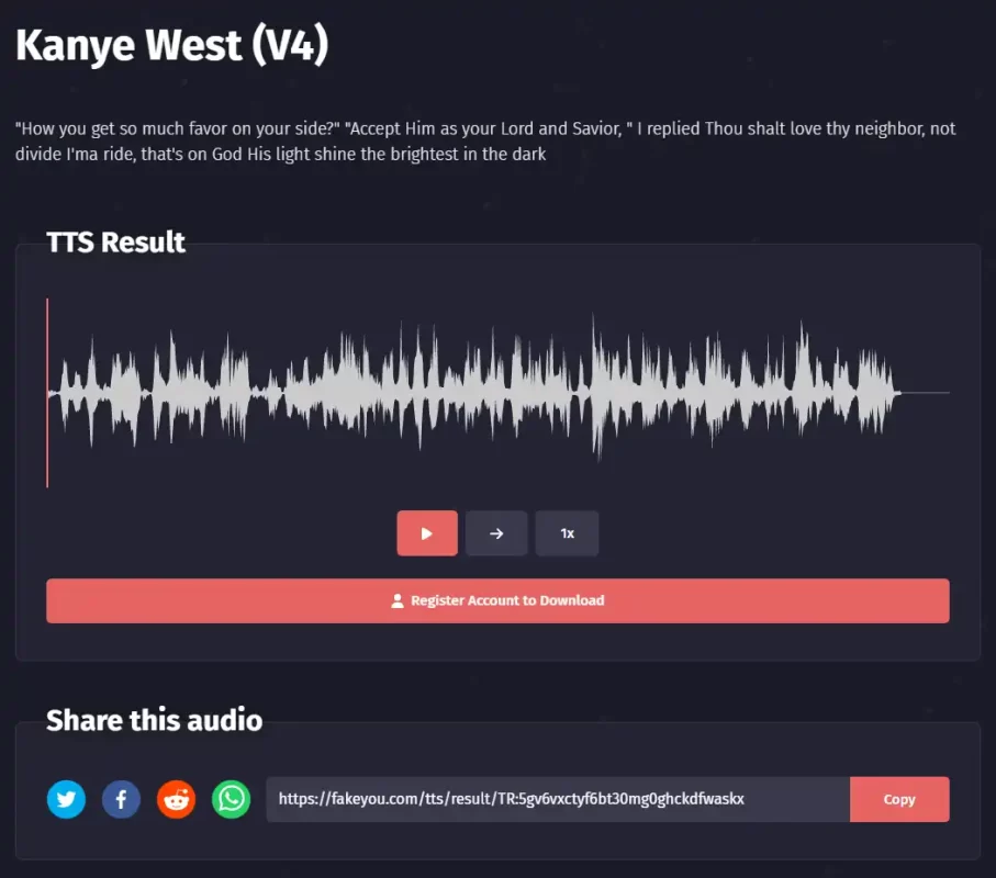 download audio on the result window