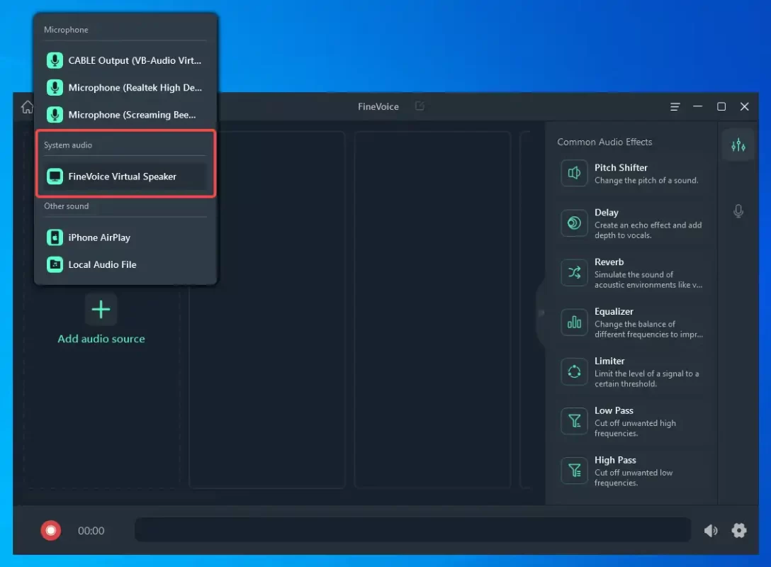 select FineVoice Virtual Speaker