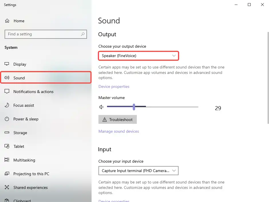 set FineVoice as the output sound device