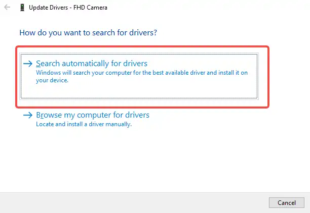 select Search Automatically for drivers