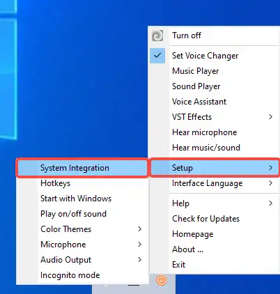 right-click > Setup > System Integration