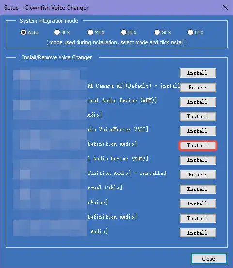 install voice changer on the microphone device