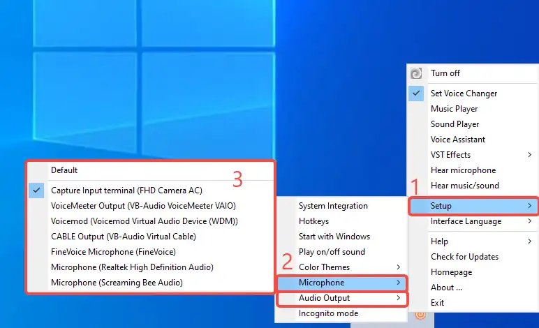 select microphone and output device