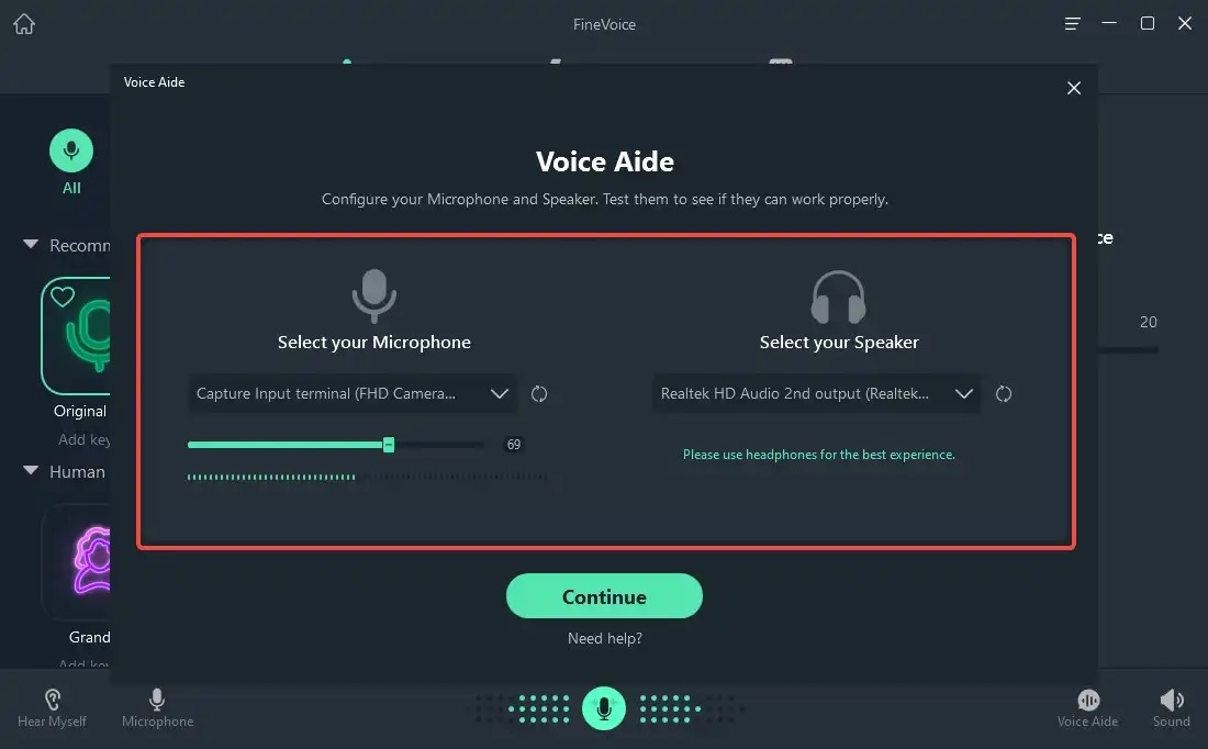 Choose your microphone and speaker