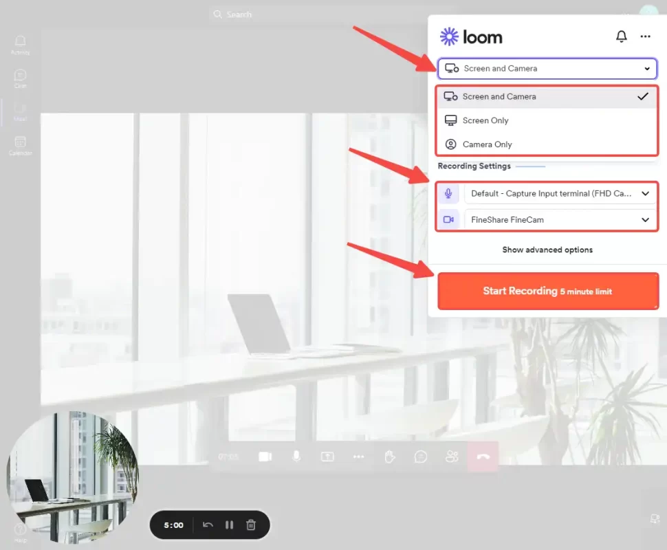 set how to record Teams meeting from a browser