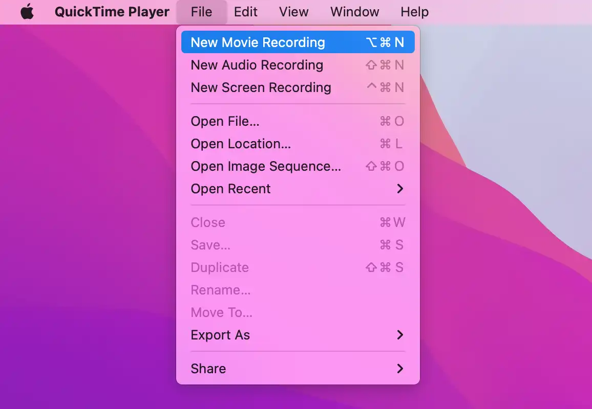 choose New Movie Recording from the menu bar