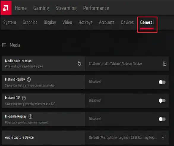 Radeon ReLive setting