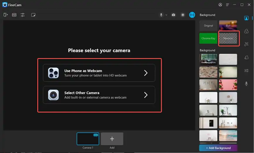 select your camera and remove the background