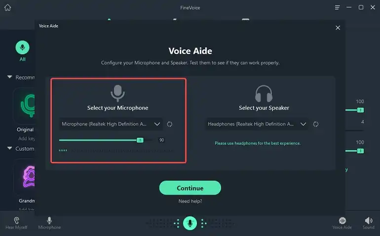 Configure microphone