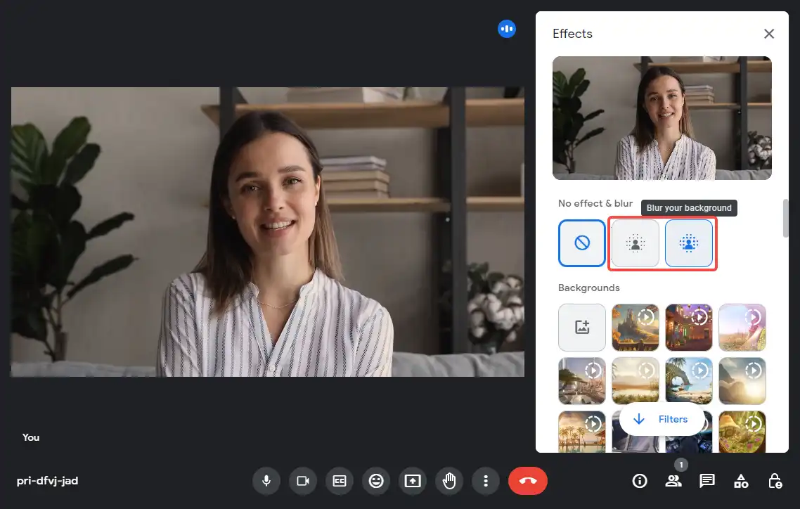 blur background options in Google Meet