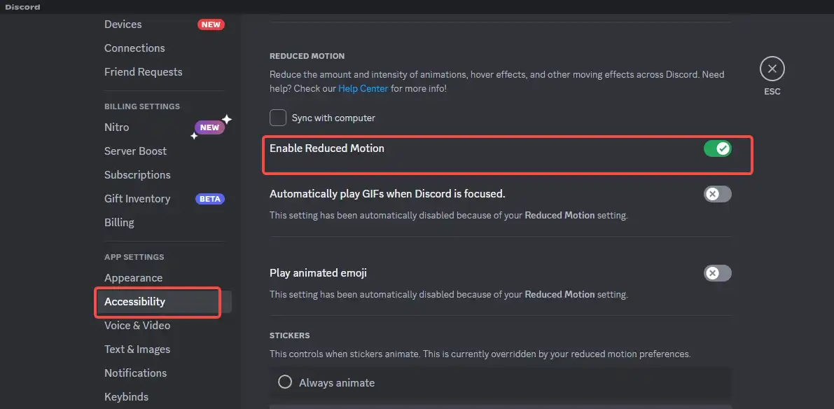 enable reduced motion