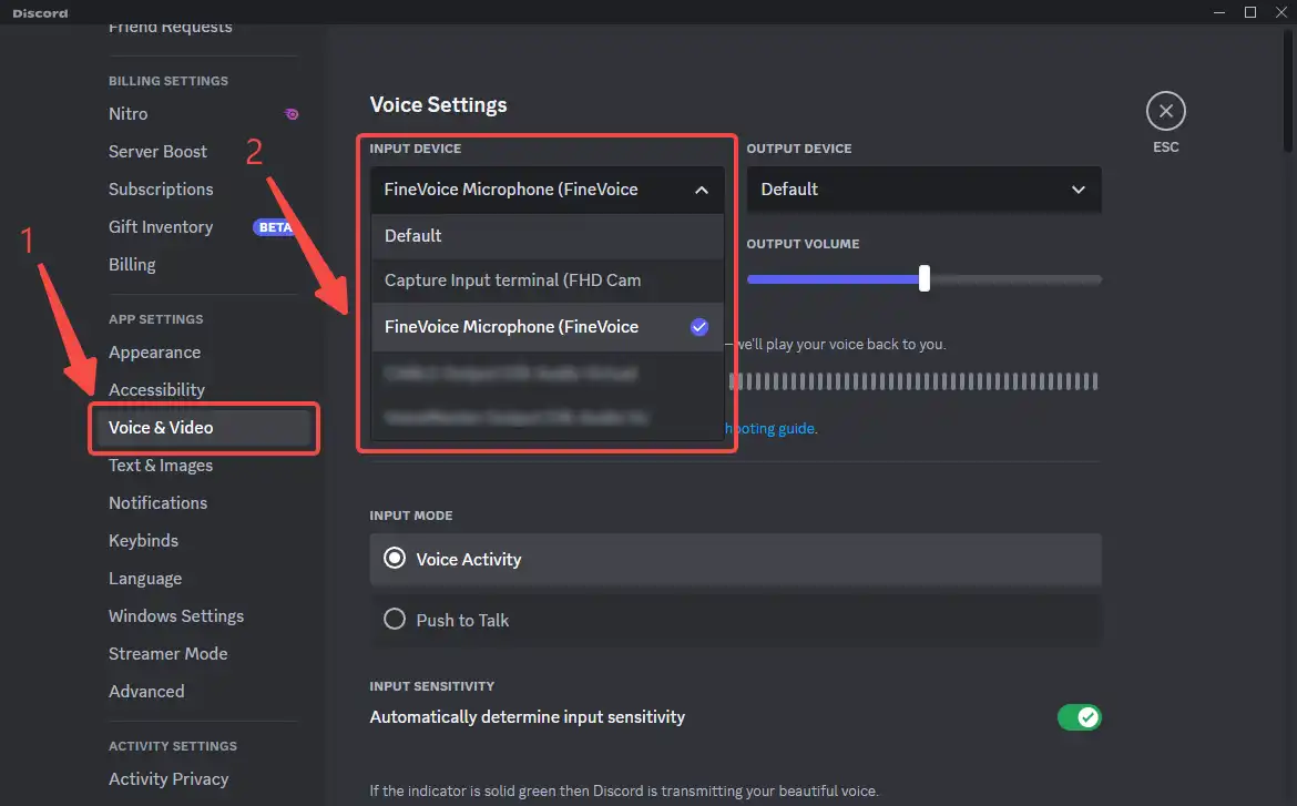 select FineVoice Microphone as the voice input device