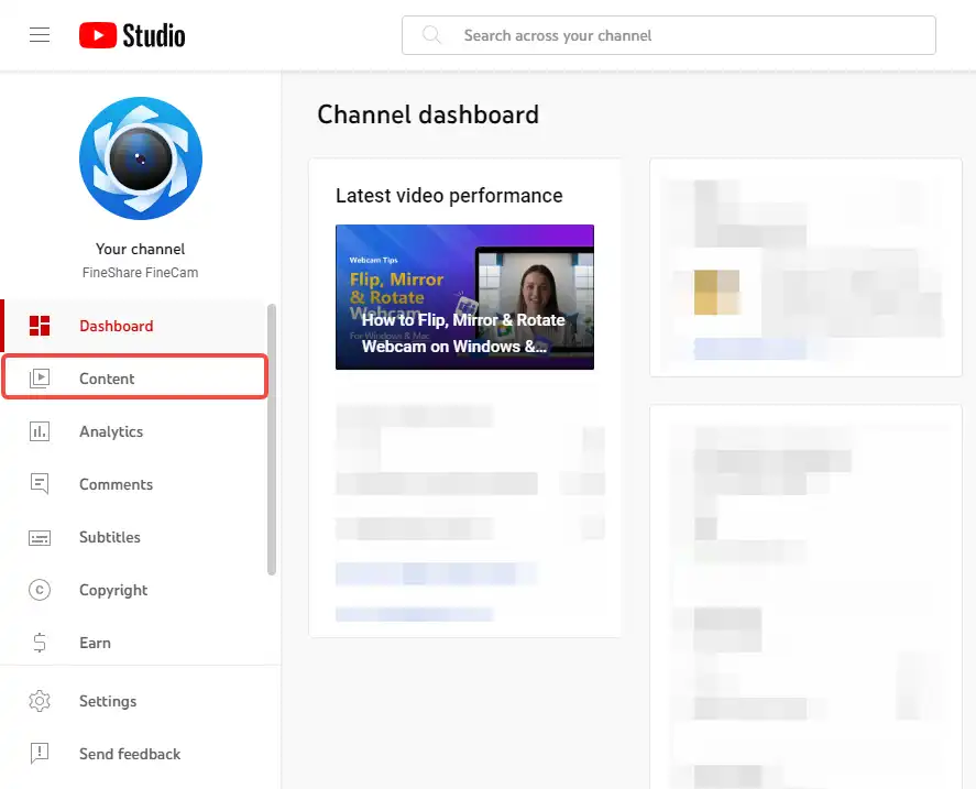 click the Content tab in YouTube Studio