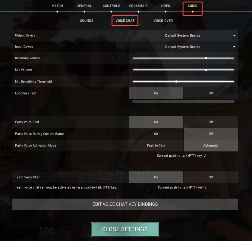 voice chat settings in Valorant