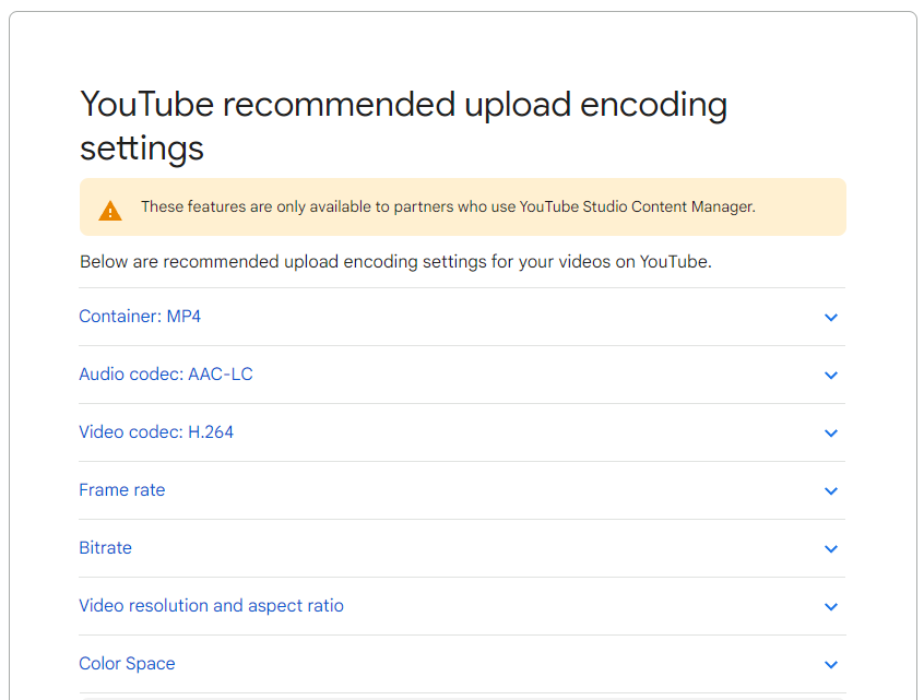 YouTube recommended upload encoding settings (https://support.google.com/youtube/answer/1722171?hl=en)
