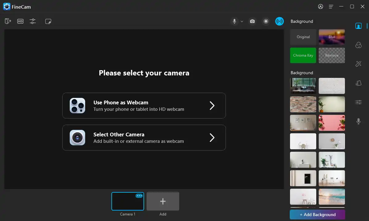 select other camera or use phone as a  webcam