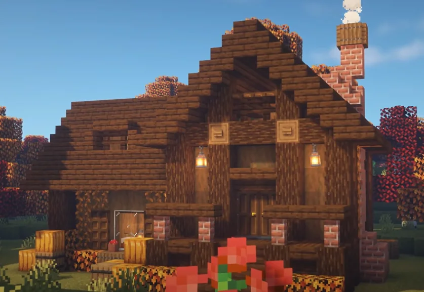 Autumn wooden house