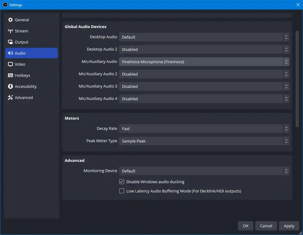OBS audio settings