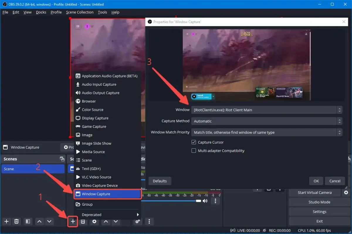 how to add window capture in OBS