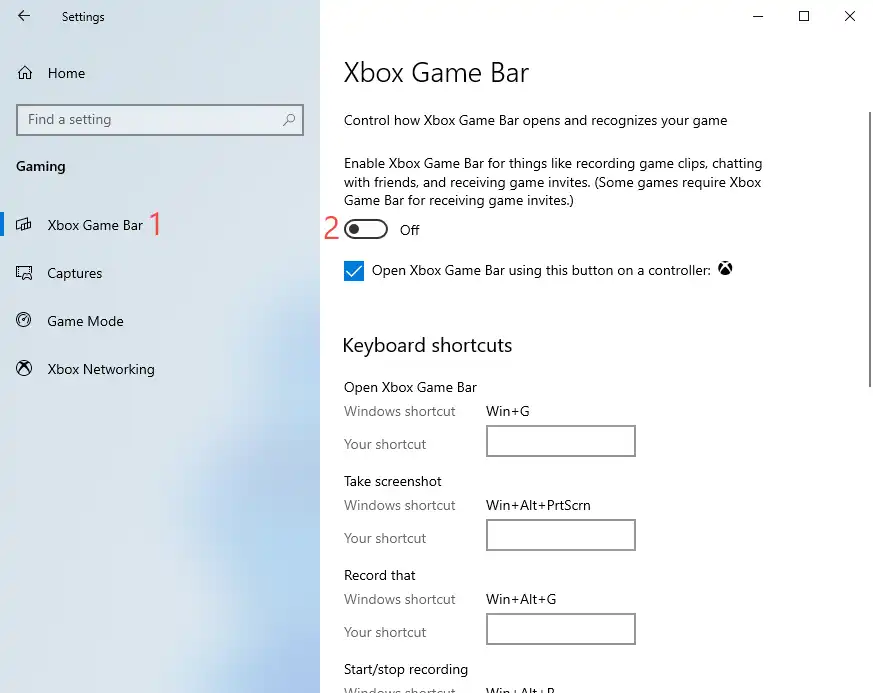 turn off Xbox Game Bar