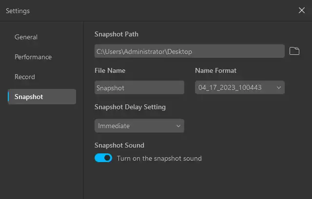 Snapshot output settings