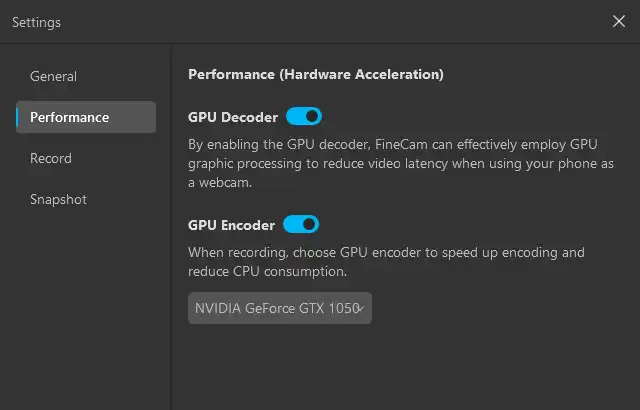 Hardware acceleration settings