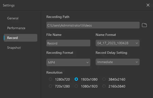 Record output settings