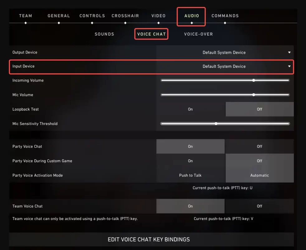select FineVocie as the input voice chat device