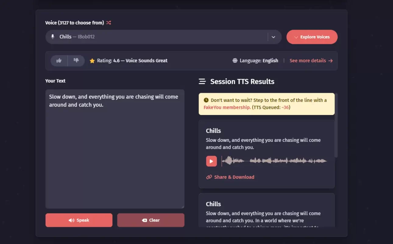 Fakeyou Chills text to speech