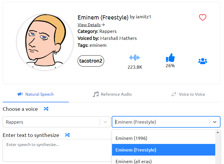 Uberduck Eminem Voices - Rappers Text to Speech