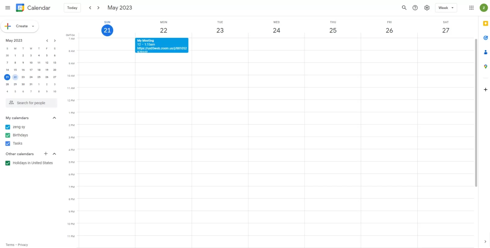 Zoom meeting schedule in Google Calendar
