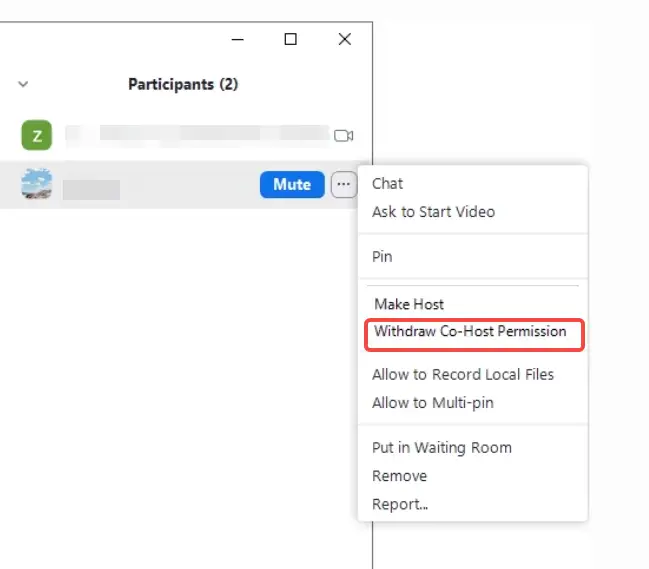 Withdraw Co-Host Permission